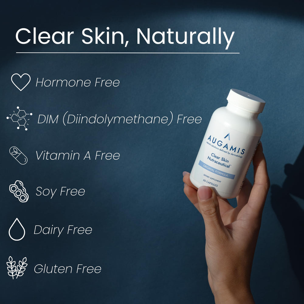 Augamis herbal blend botanical illustration highlights natural ingredients for clearer skin.