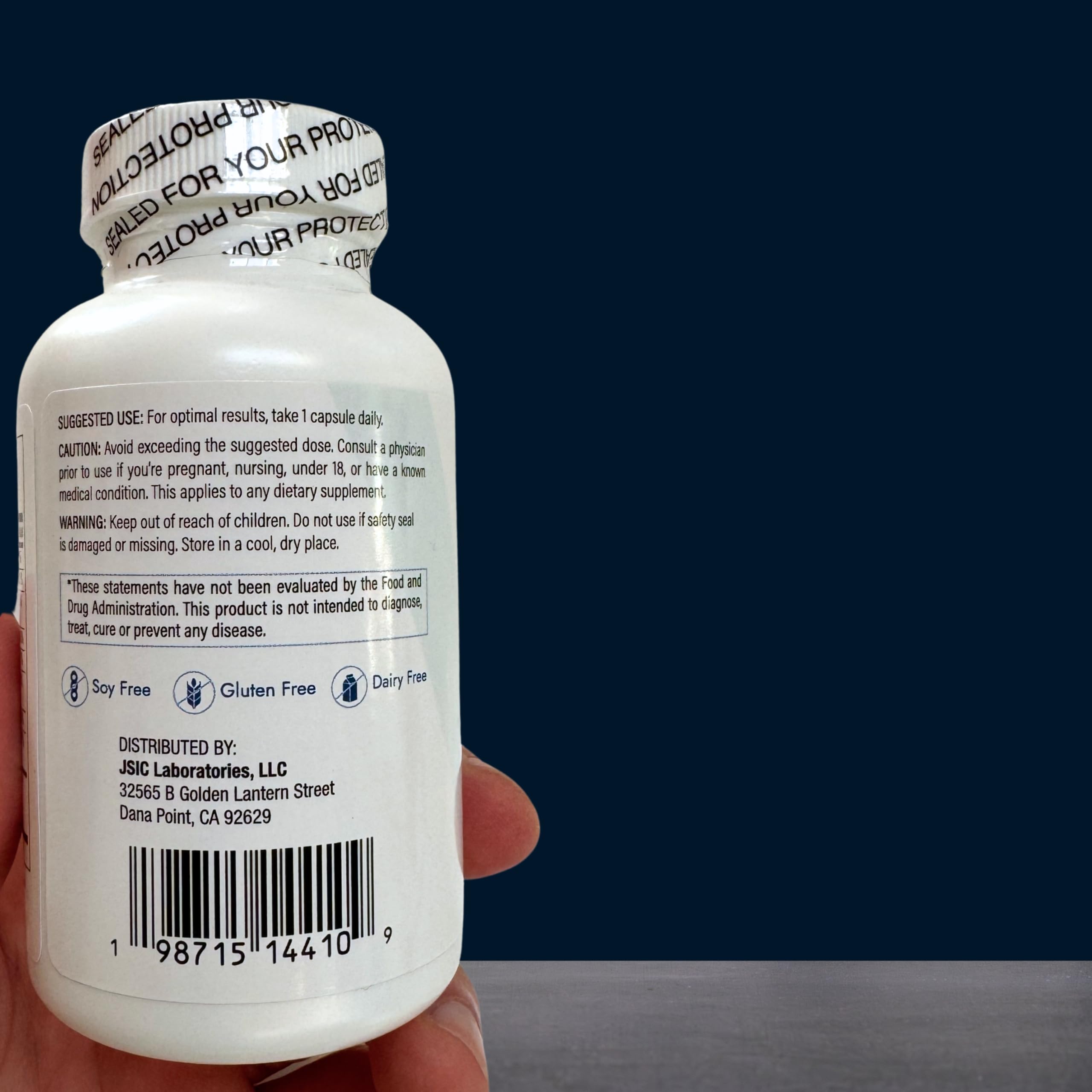 Transparent bottle with pills signals easy, reliable daily routine for skin health.