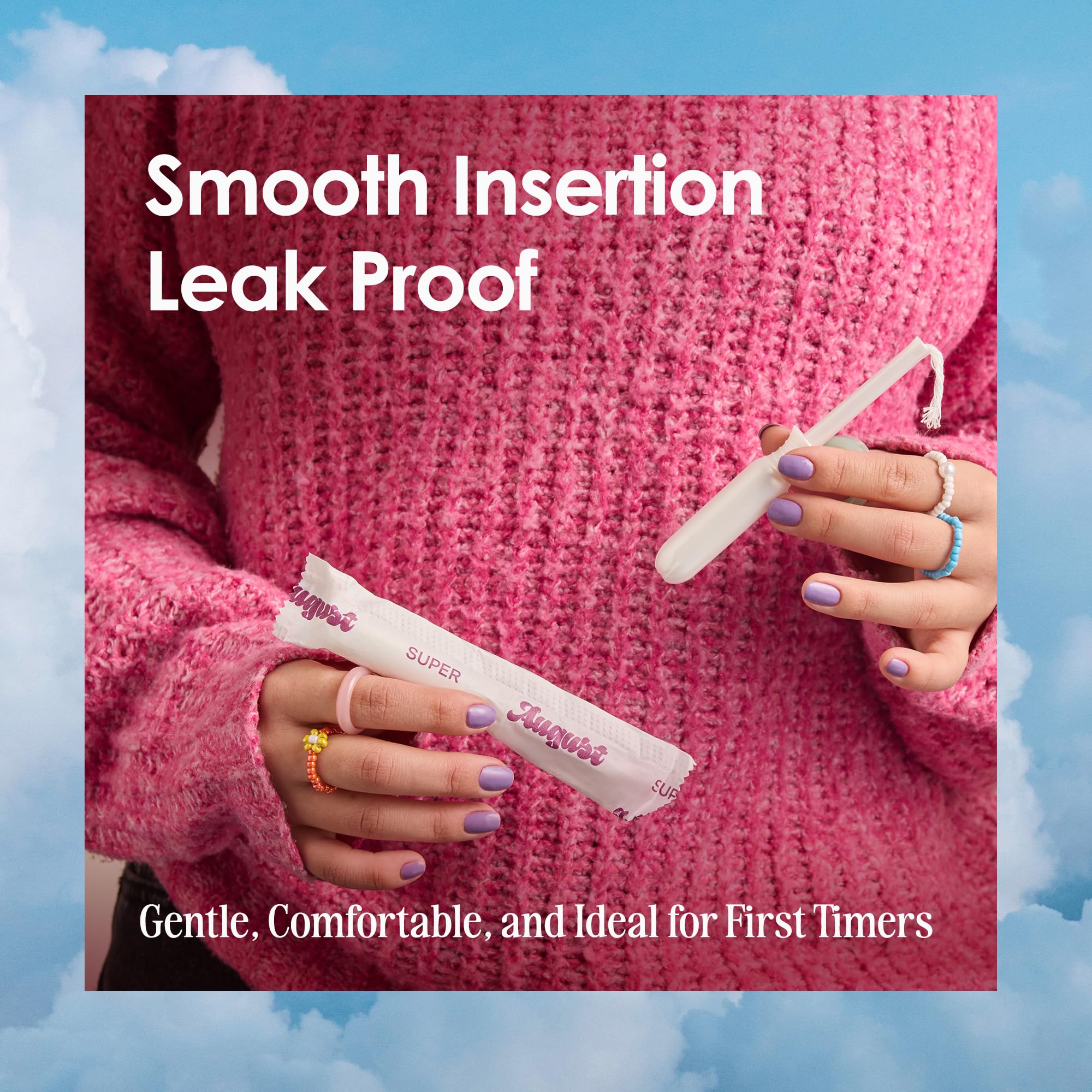 August Light Tampons 100% cotton texture for gentle wear.