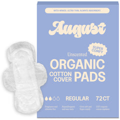 August Regular Cotton Pads pack front showing 72-count box for reliable daily protection