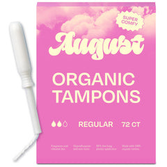 August regular tampons 72-pack on display, offering comfortable, irritation-free protection.