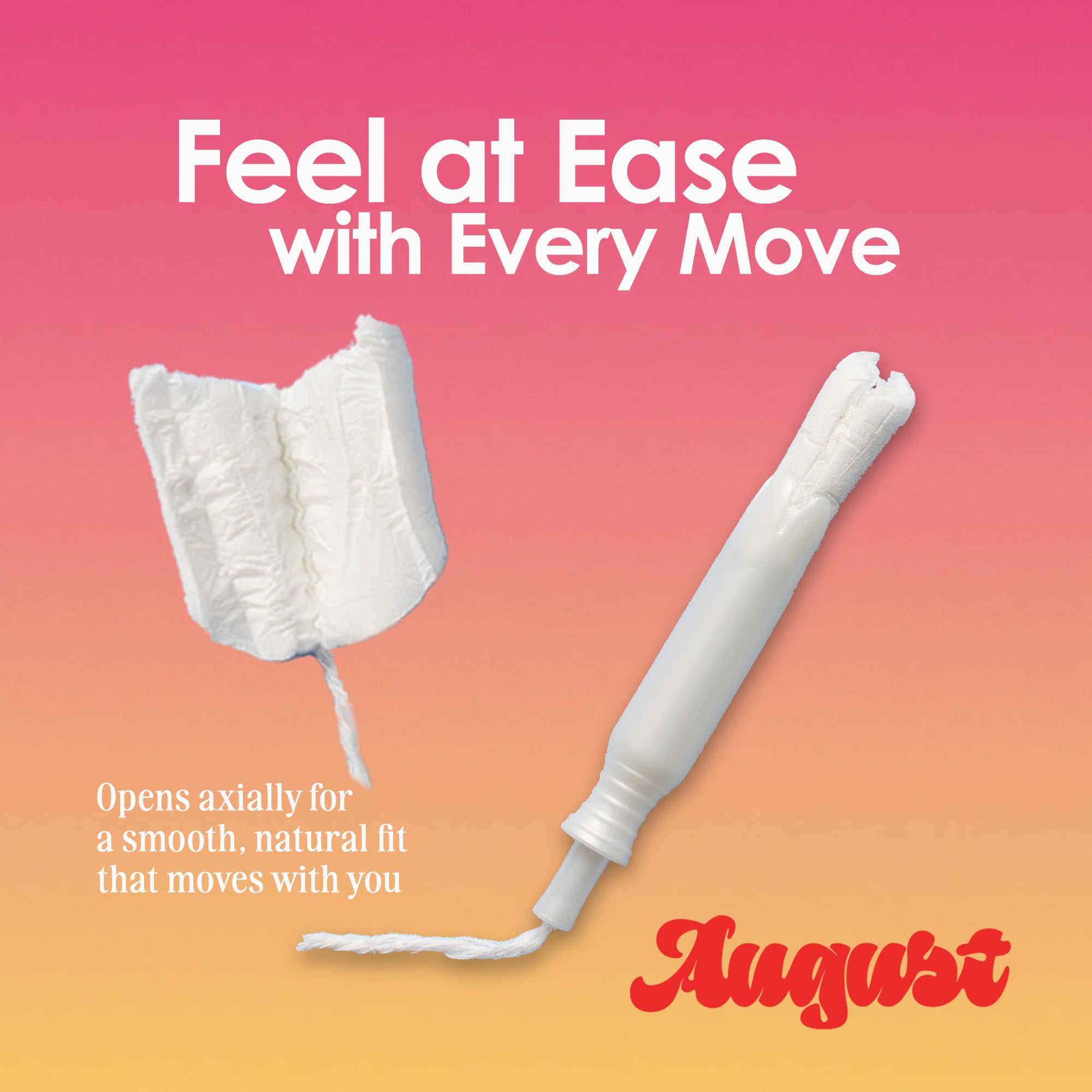 August regular-tampon image highlights flexible sizing for light to moderate days.