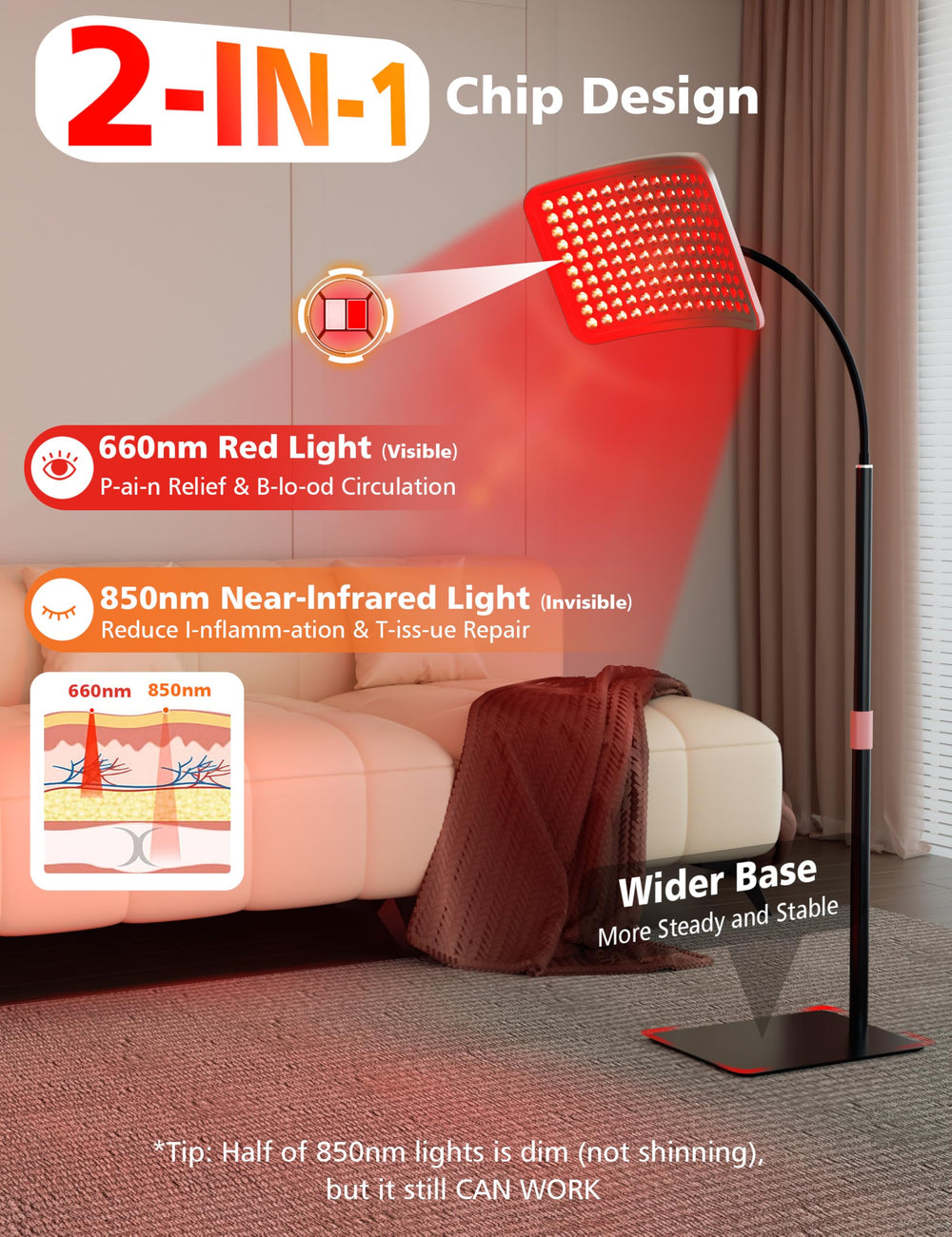 Aulanto red light panel 850nm infrared close-up for deep tissue comfort