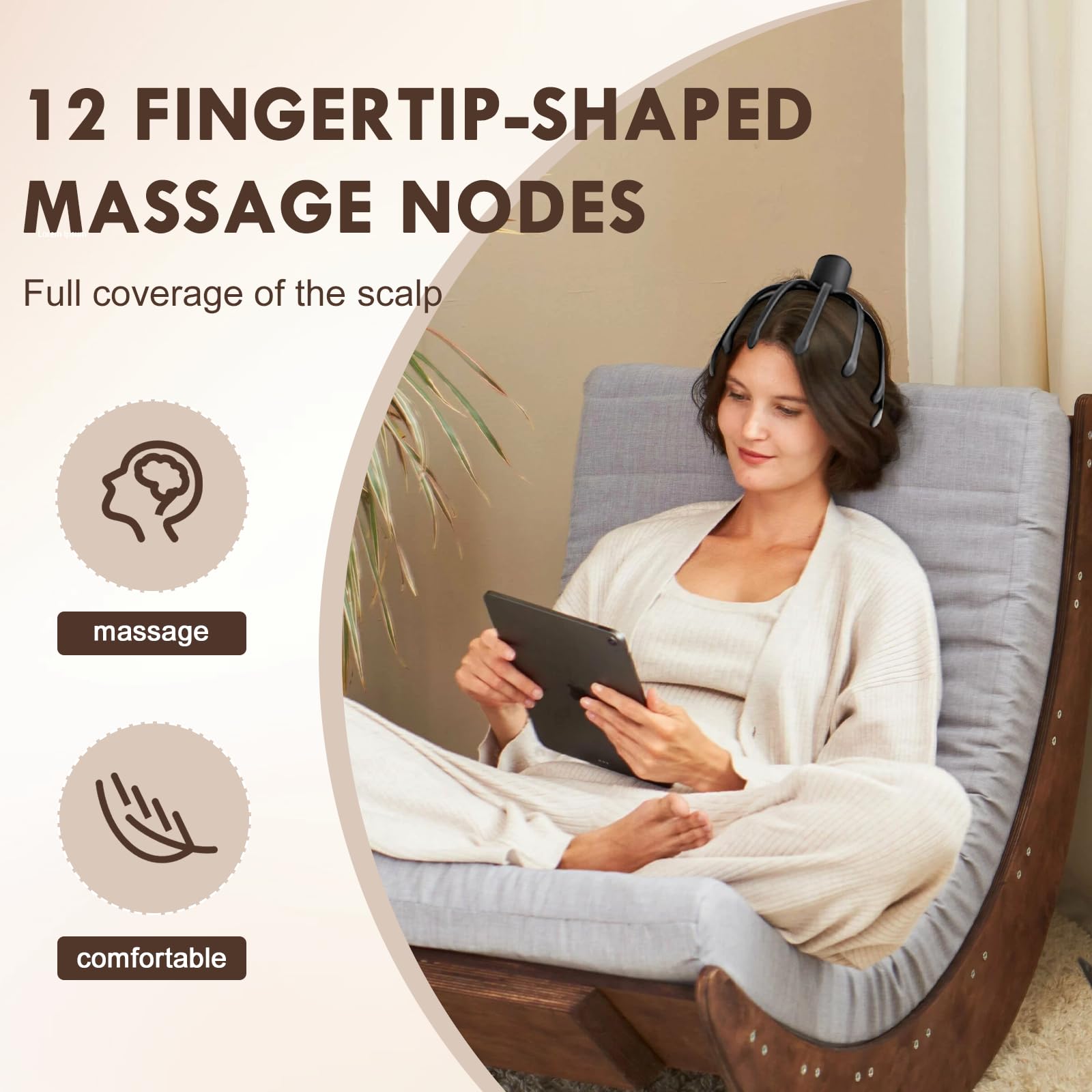 AULMEILA cordless head massager in use offers on-the-go relief.