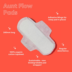 Aunt Flow pads with wings in a pack, eco-friendly daily protection.