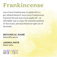 Aura Cacia Frankincense in Jojoba Oil ingredients label highlights purity and aroma notes