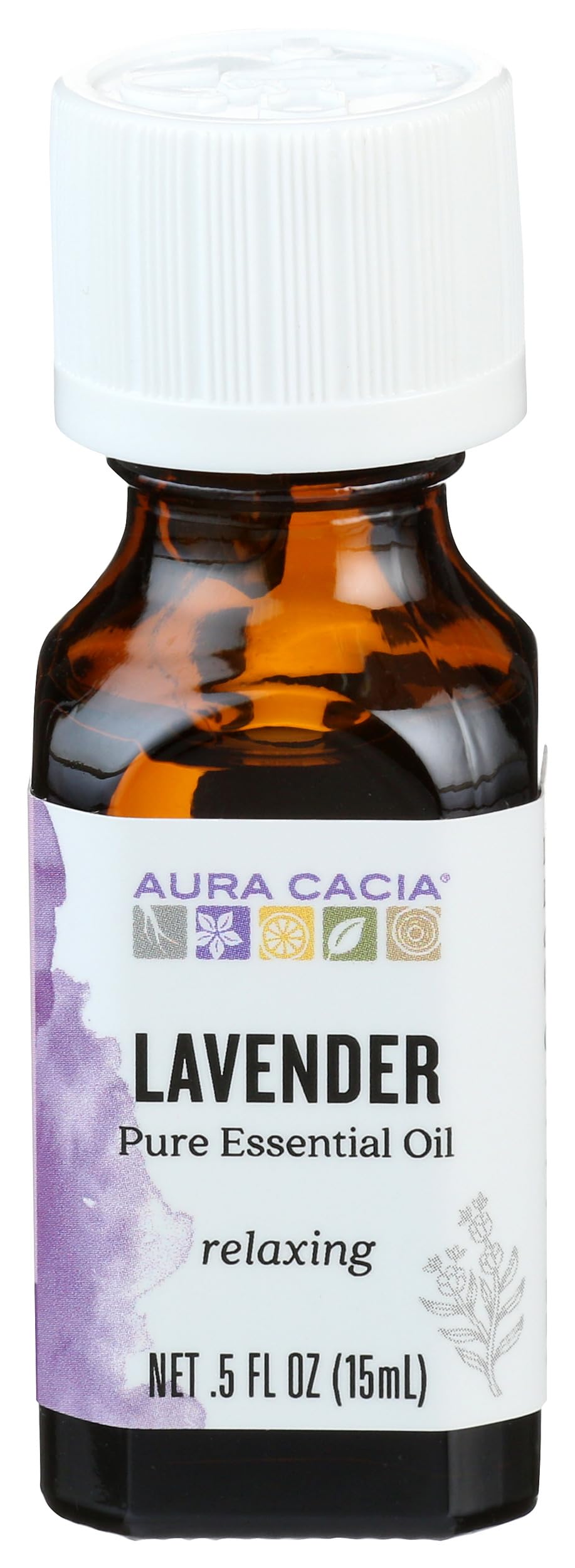 Aura Cacia lavender oil bottle closeup for pure aromatherapy and calm evenings