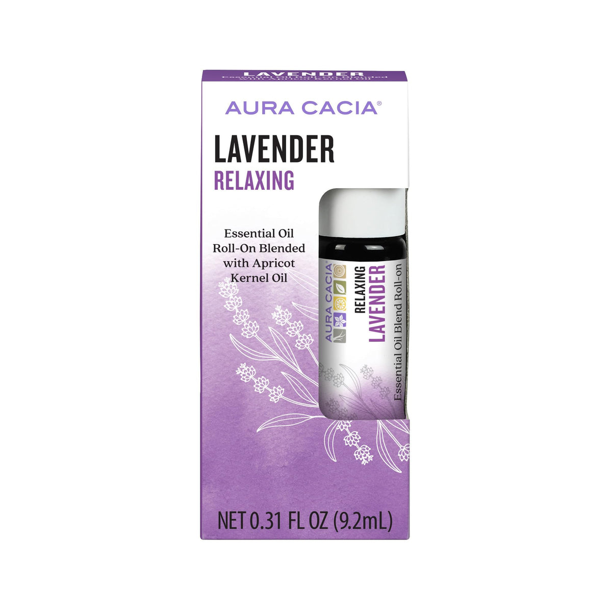 Aura Cacia Lavender Roll-On bottle close-up for on-the-go relaxation