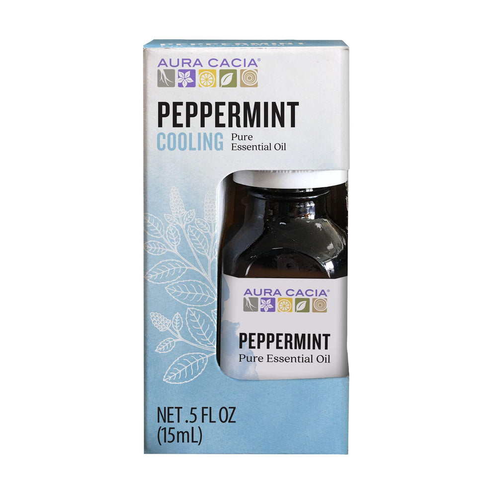 Aura Cacia peppermint oil 15ml bottle for diffusion and aroma refresh
