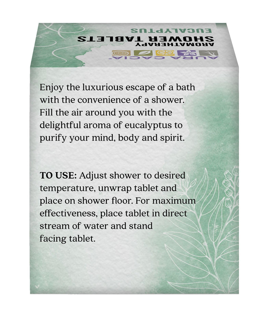 Aura Cacia Purifying Eucalyptus Shower Tablet dissolving in a steam-filled shower