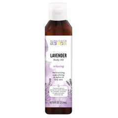 Aura Cacia relaxing lavender oil bottle evokes a calming spa-like ritual at home.