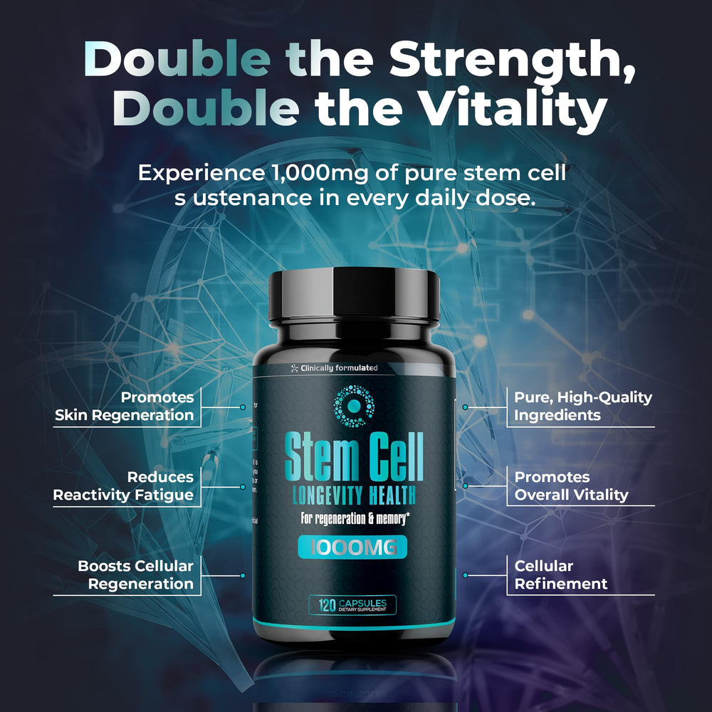 Aura Vitamins stem cell 1000mg bottle pour shows convenient capsules for easy daily use