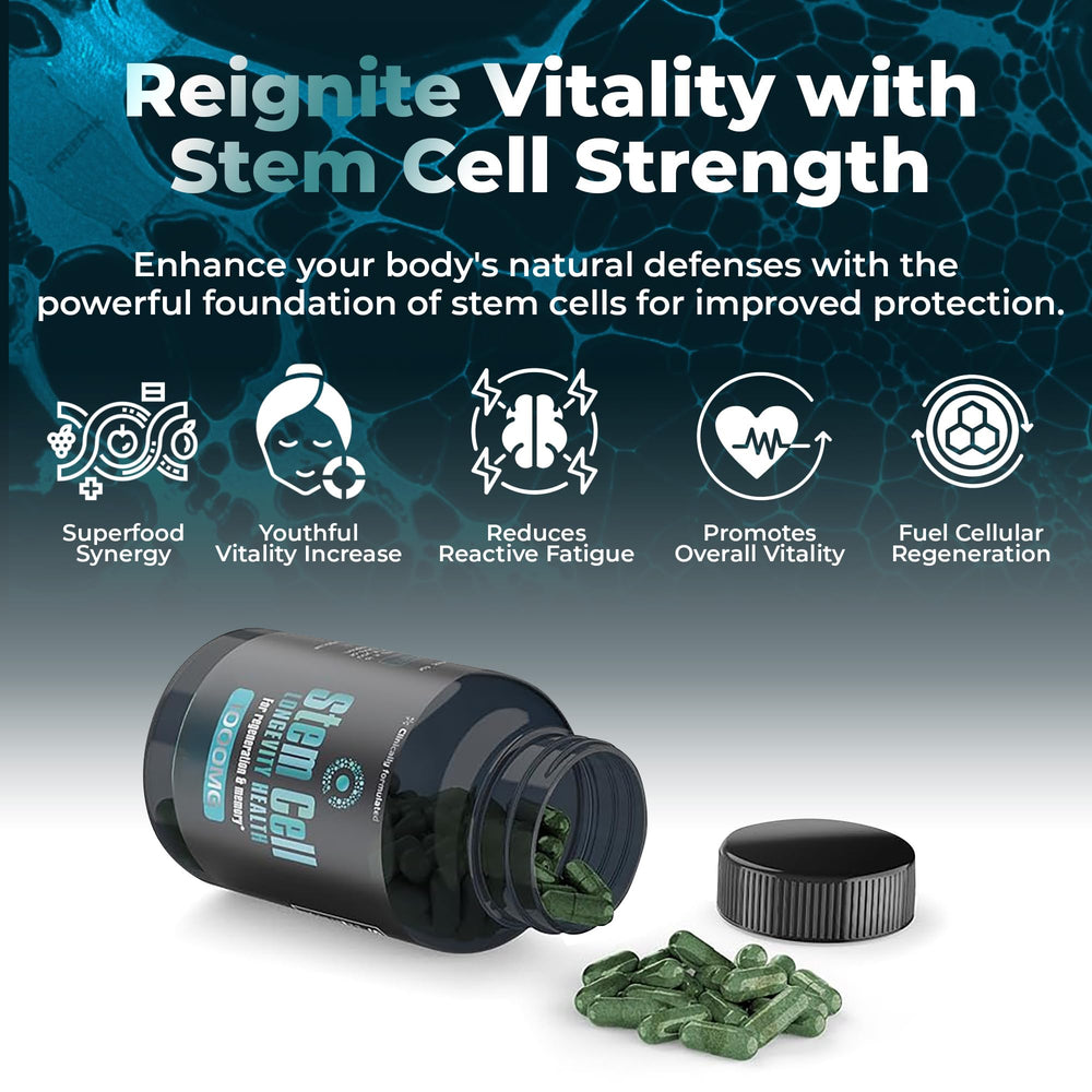 Aura Vitamins stem cell 1000mg capsules closeup highlights smooth texture and premium quality
