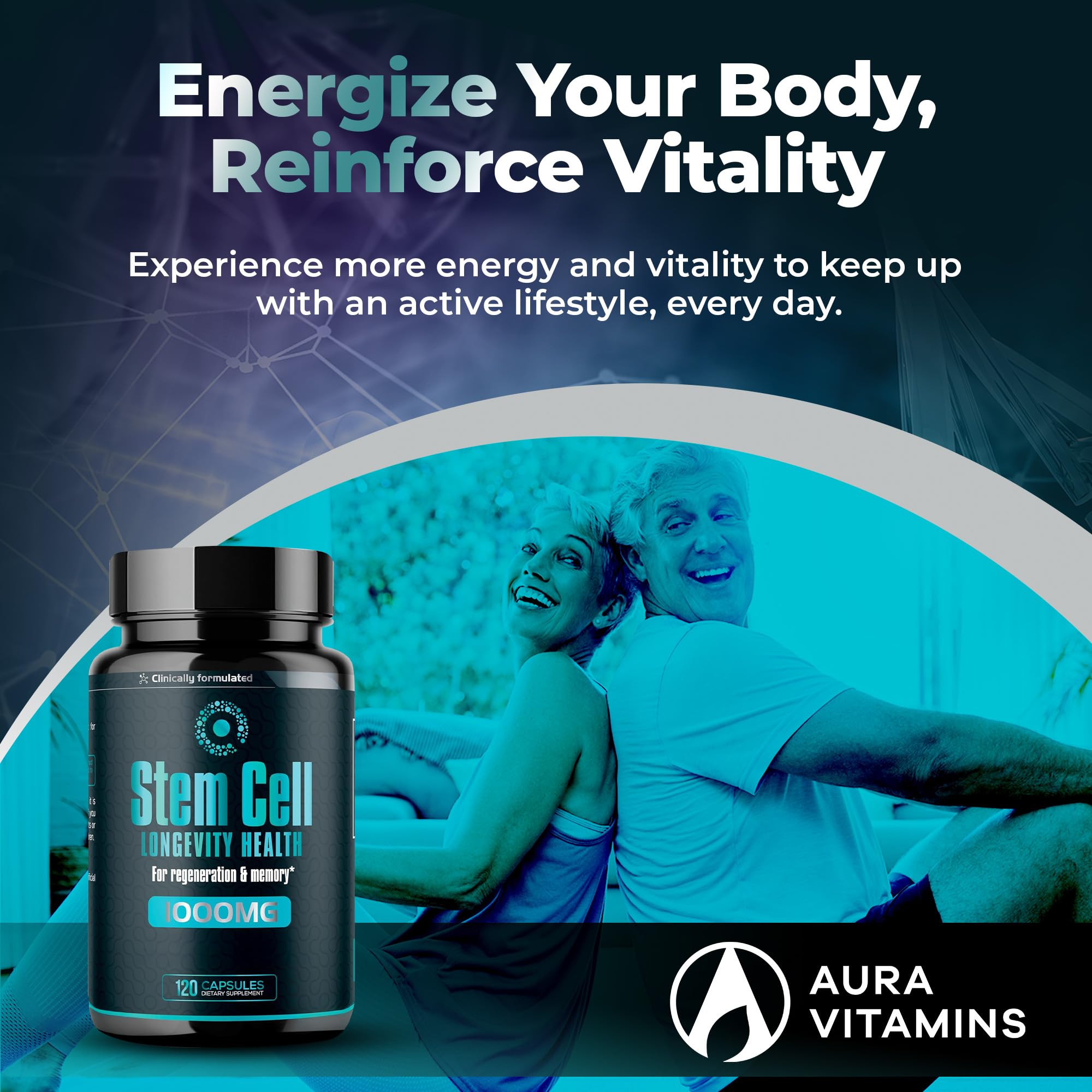 Aura Vitamins stem cell 1000mg ingredients box hints at natural antioxidant support