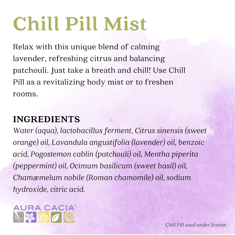 Aura Cacia Chill Pill Mist peppermint bottle adds cooling scent for focus.