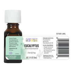 Aura Cacia eucalyptus dropper shown for blending with carriers and invigoration.