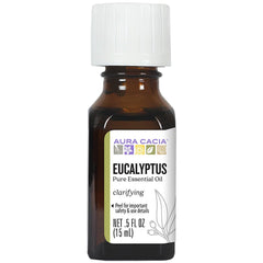 Aura Cacia eucalyptus oil bottle 0.5 oz for refreshing diffusers and blends.