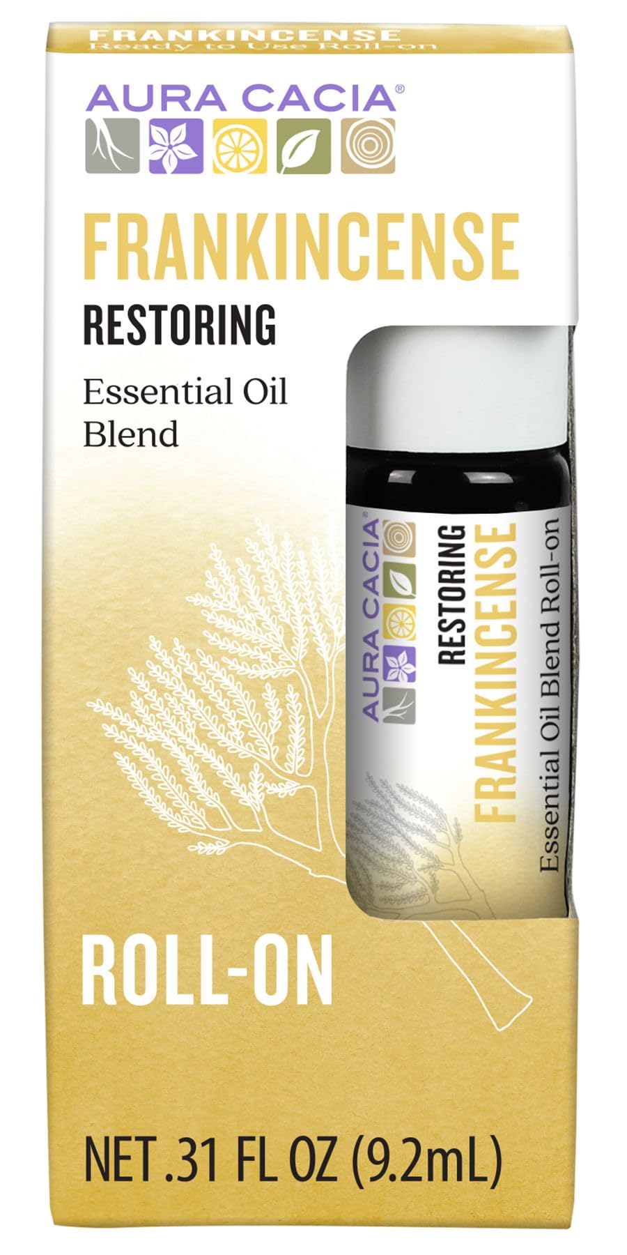 Aura Cacia Frankincense Roll-On bottle designed for portable, on-the-go aroma.