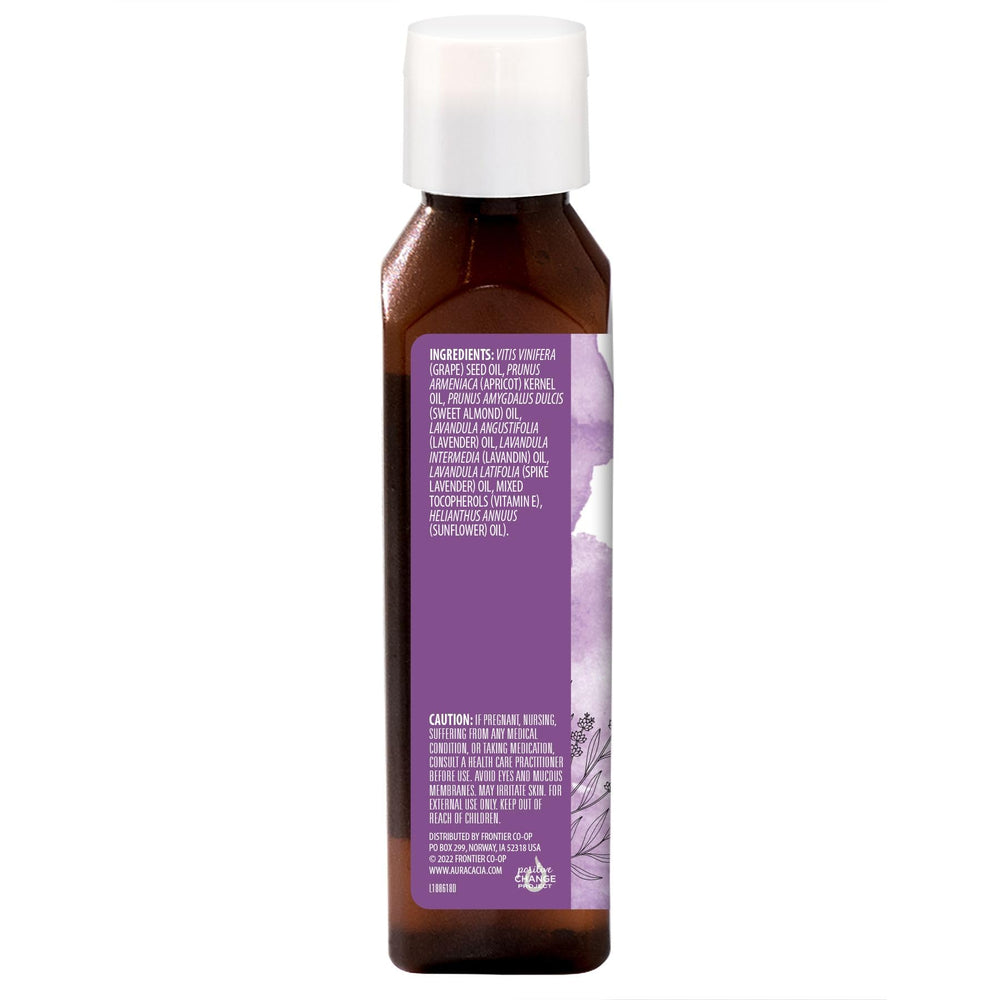 Aura Cacia Relaxing Lavender oil pour captures a silky glide ideal for massage.