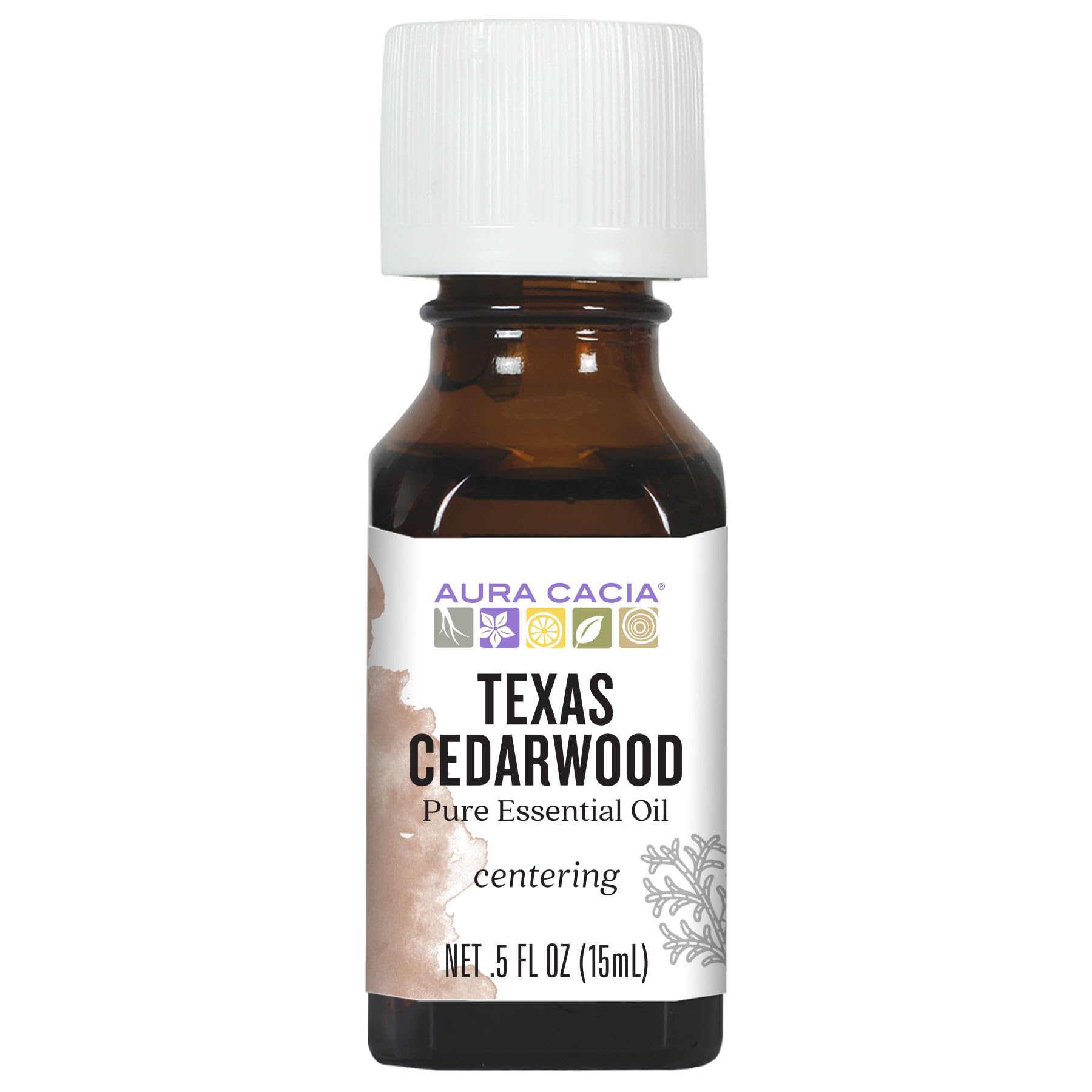 Aura Cacia Texas Cedarwood oil for diffuser aromatherapy, grounding ambiance.
