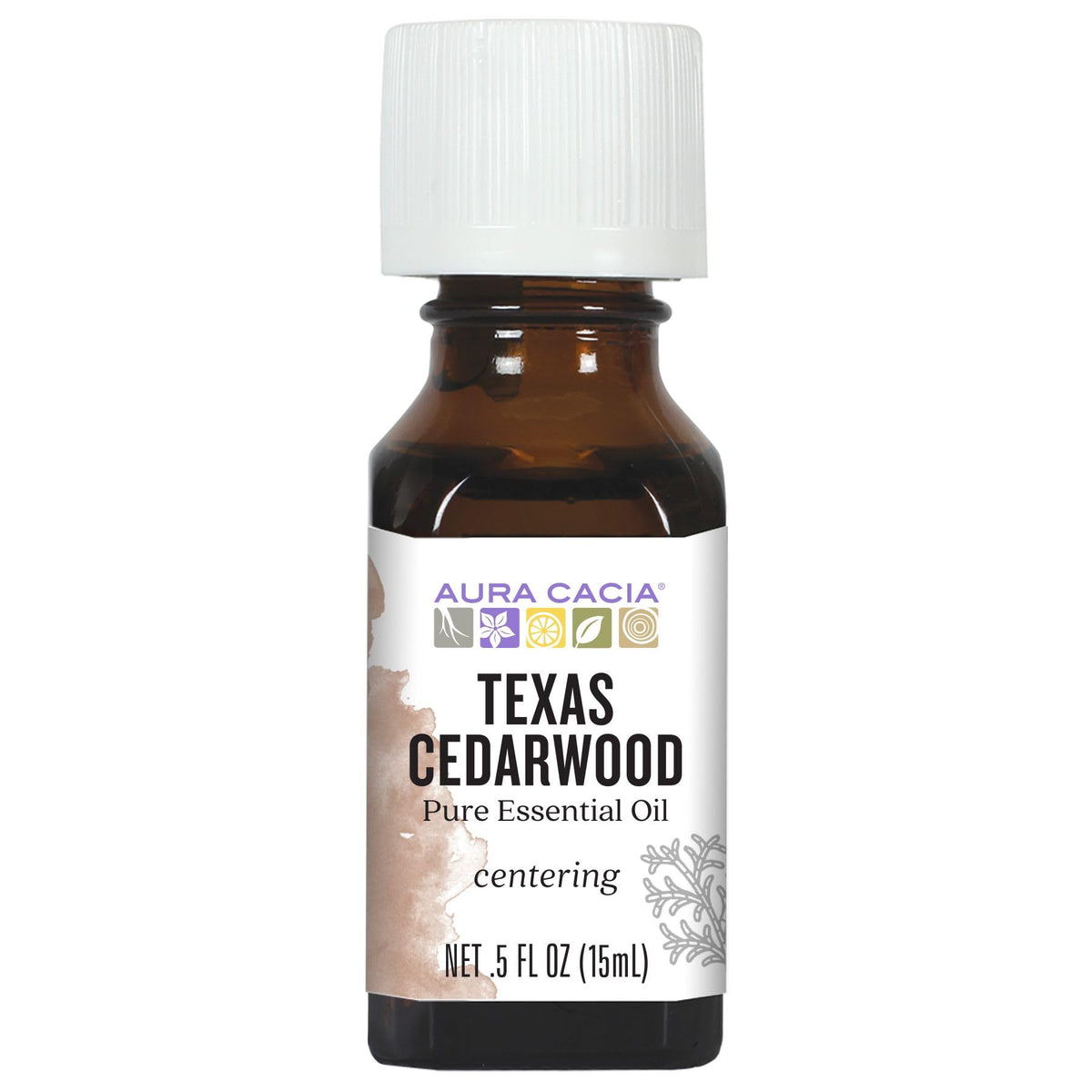Aura Cacia Texas Cedarwood oil for diffuser aromatherapy, grounding ambiance.