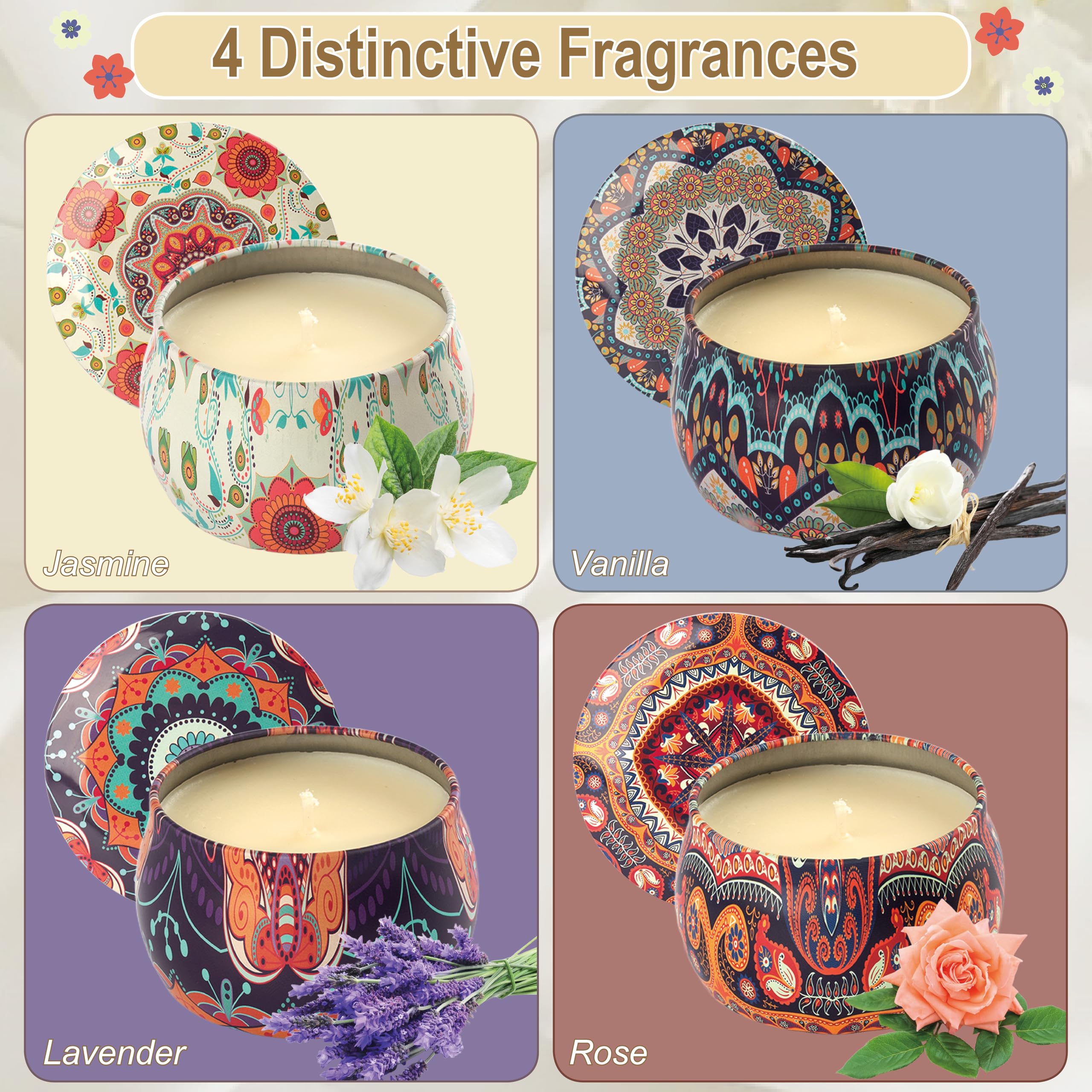 Auralome soy wax candles in four fragrances for relaxing evenings.