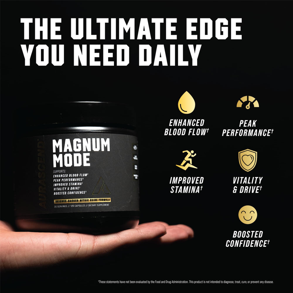 Man preparing Aurascend Magnum Mode daily-use capsules before workout.