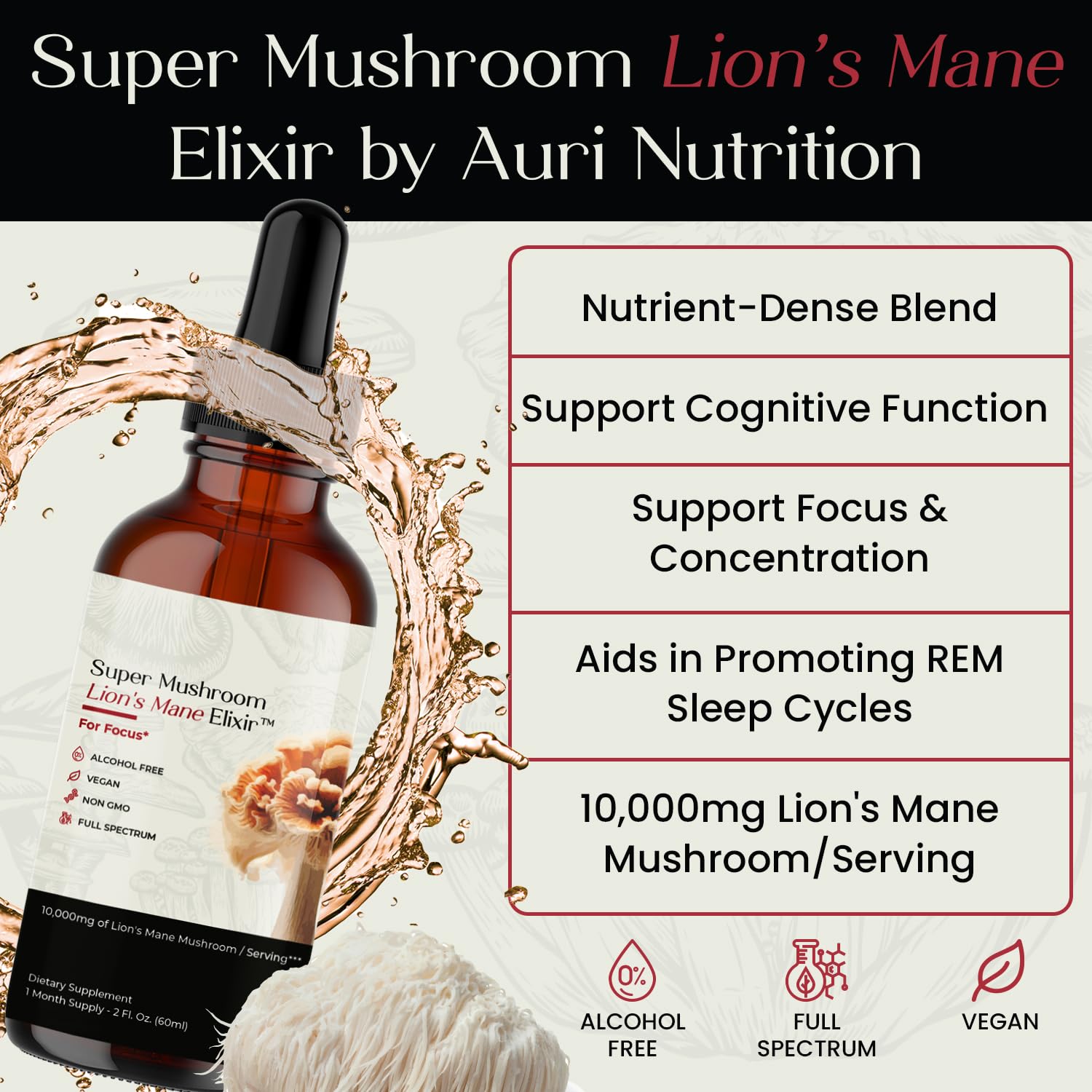Auri Lions Mane tincture under tongue use showing rapid absorption.