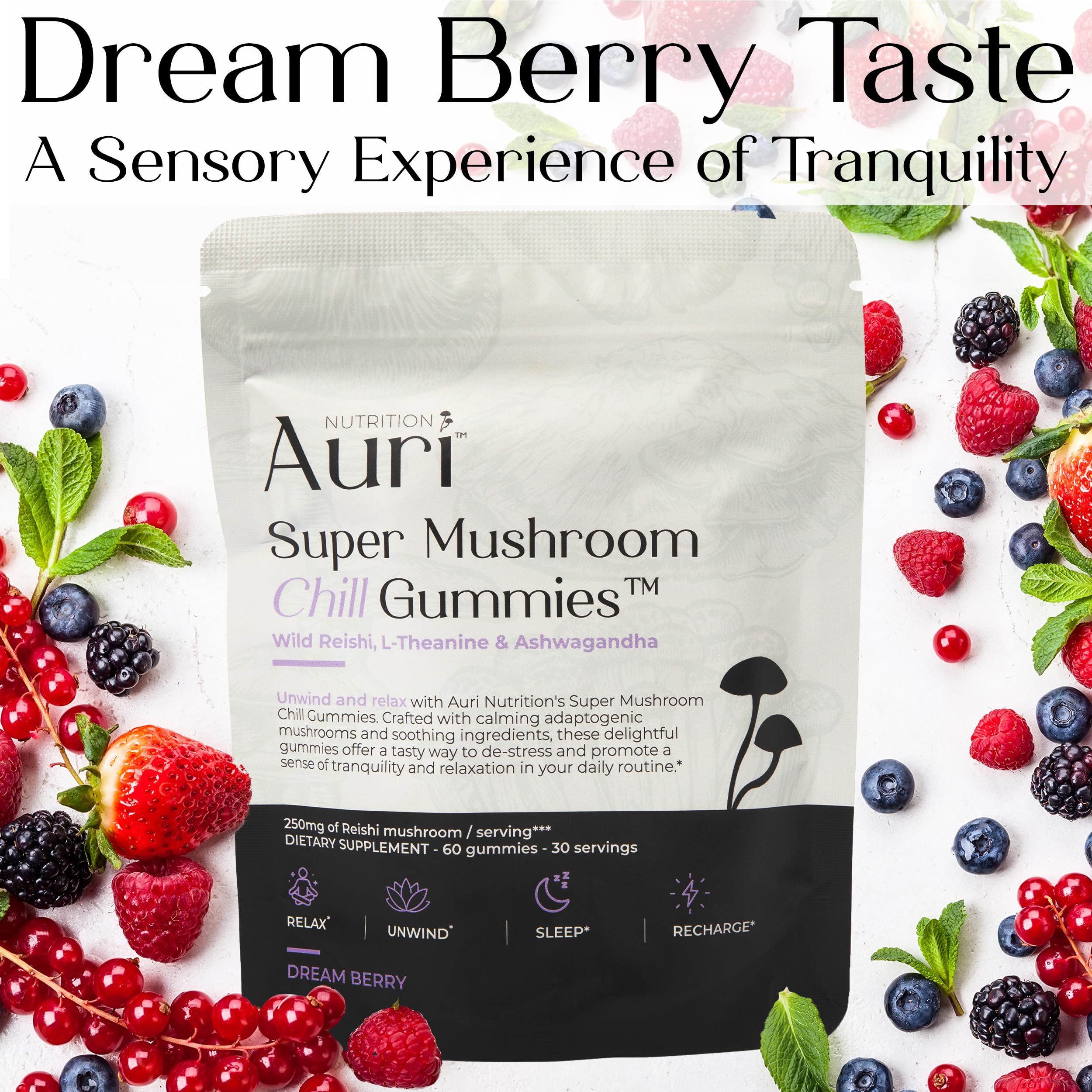Reishi mushroom detail highlights natural calm ingredients behind Auri gummies