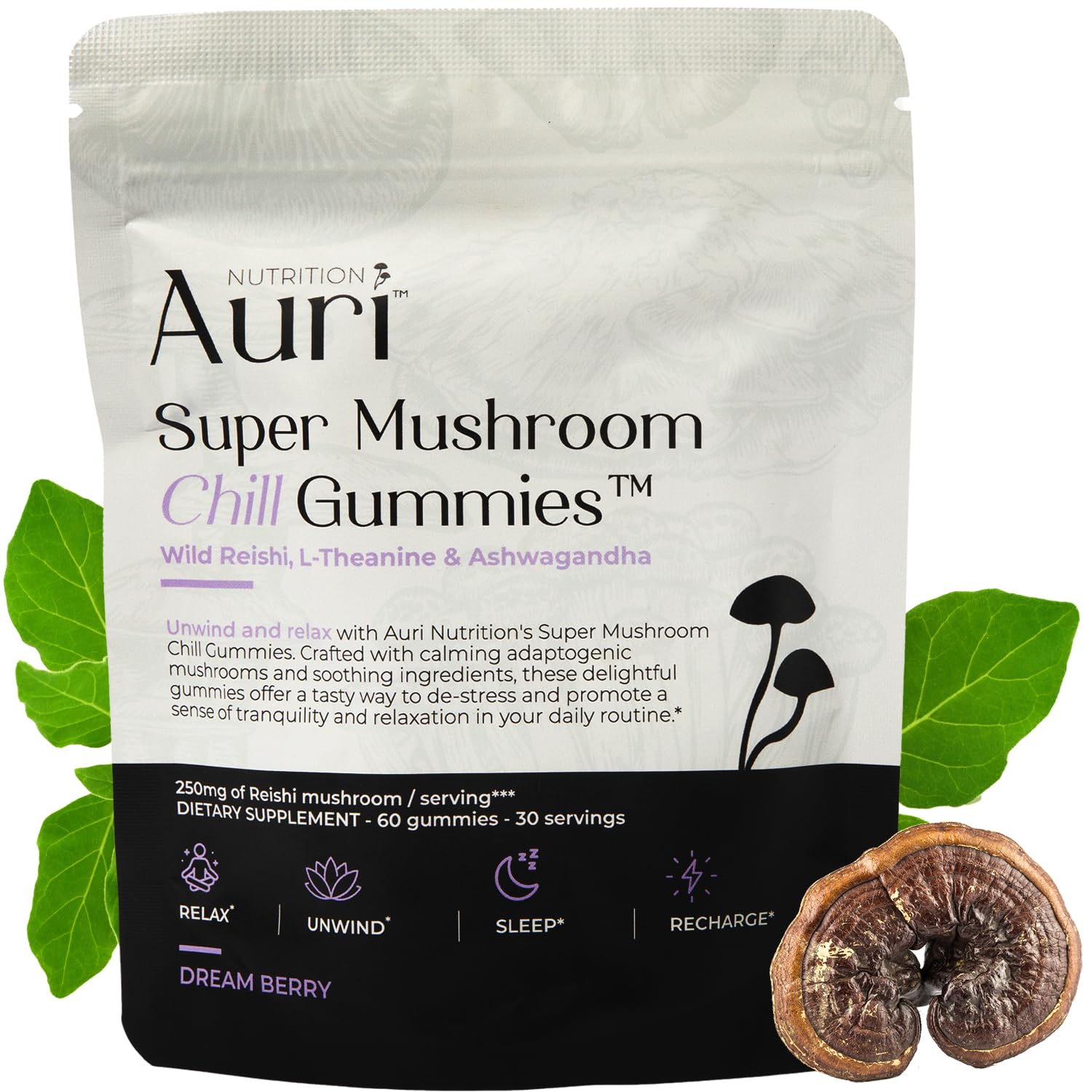 Auri Super Mushroom Chill Gummies bottle ready to support daily calm