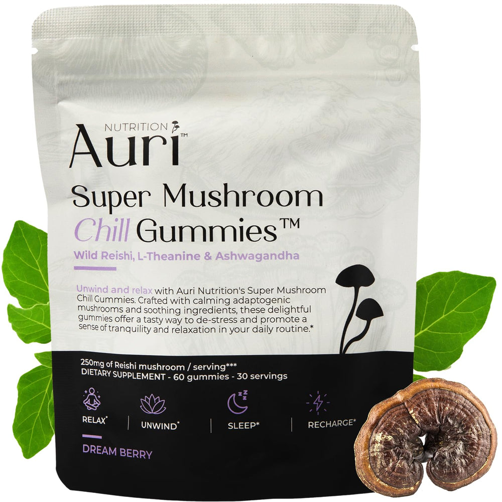 Auri Super Mushroom Chill Gummies bottle ready to support daily calm