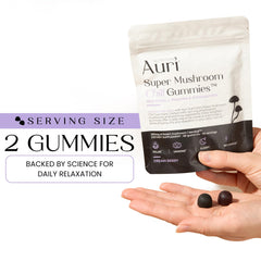 Close-up of gummies on a hand showing easy relaxation on the go