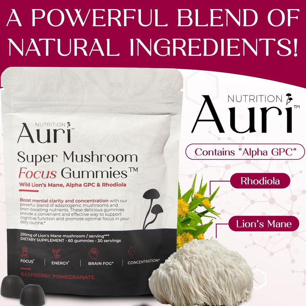 Auri Focus Gummies vegan and GMO-free labeling appealing to conscious shoppers.
