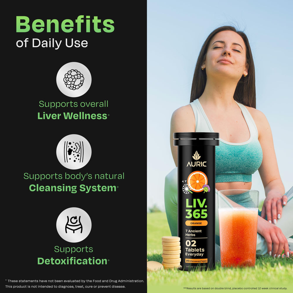 Auric Liver Support bottle highlights green tea for added antioxidant support