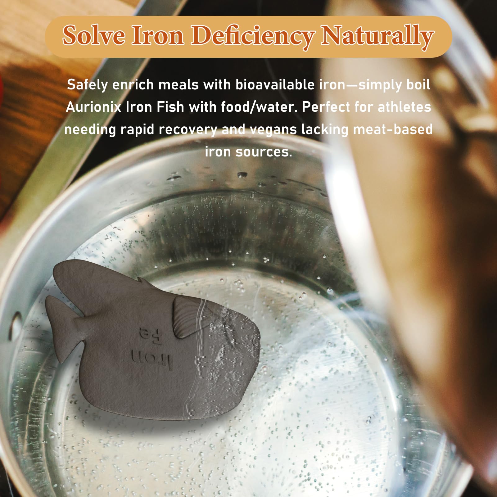 Aurionix Iron Fish in a pot demonstrates natural iron enrichment during cooking.