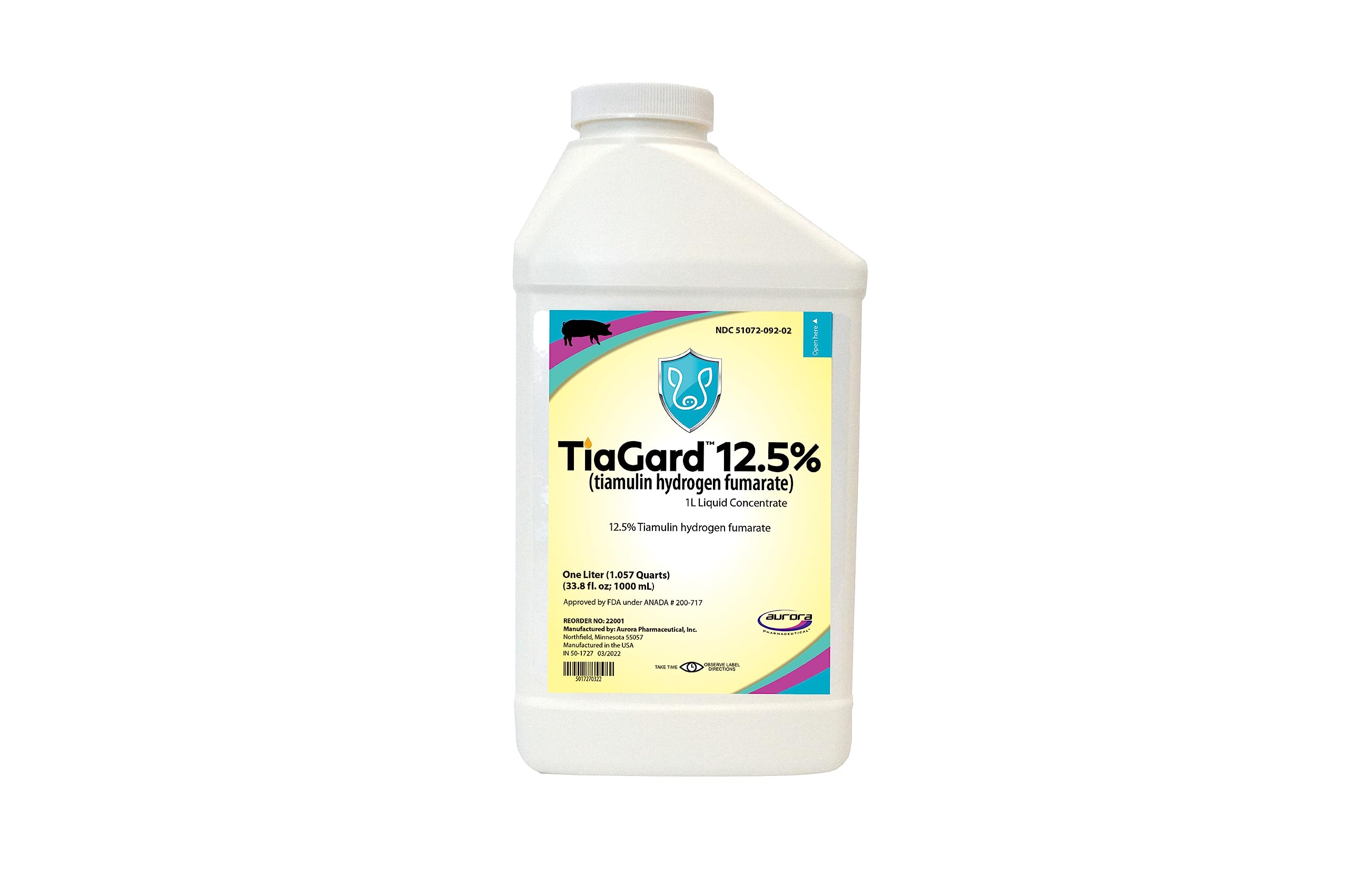 Aurora TiaGard bottle with 1 L concentrate for herd-wide dosing in drinking water.