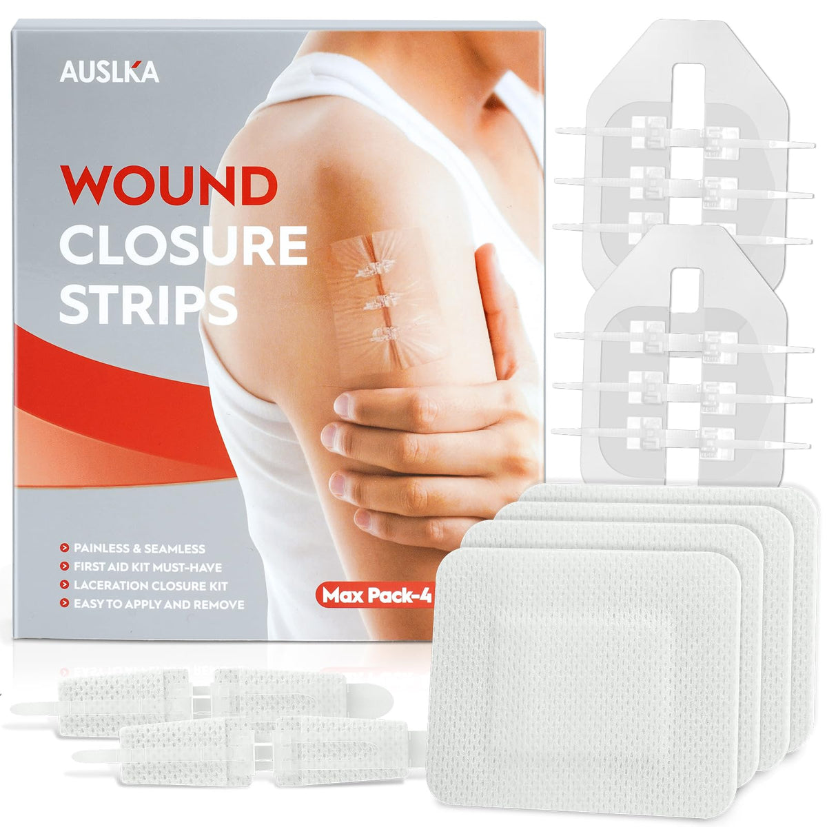 AUSLKA Laceration Closure Kit packaging for quick, non-invasive wound care.
