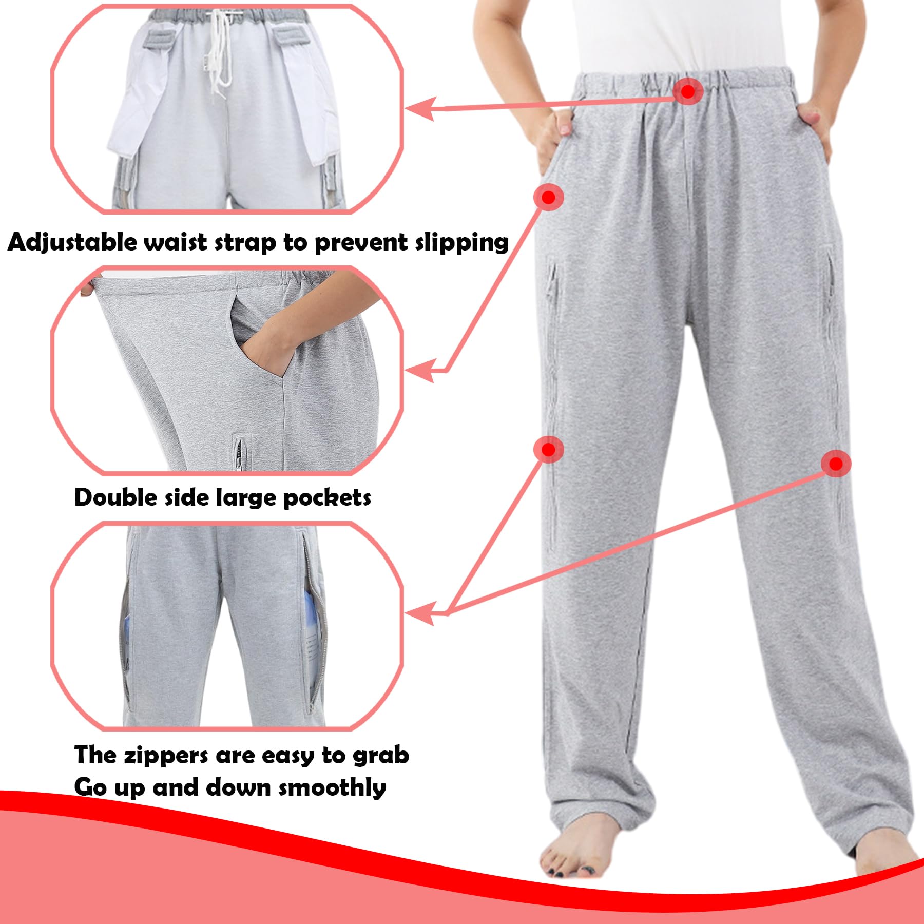 AUSTYLCO pants with zippered pockets to secure the urine bag during travel.