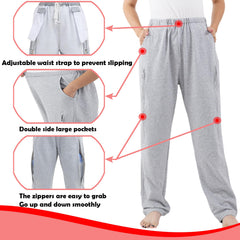 AUSTYLCO pants with zippered pockets to secure the urine bag during travel.