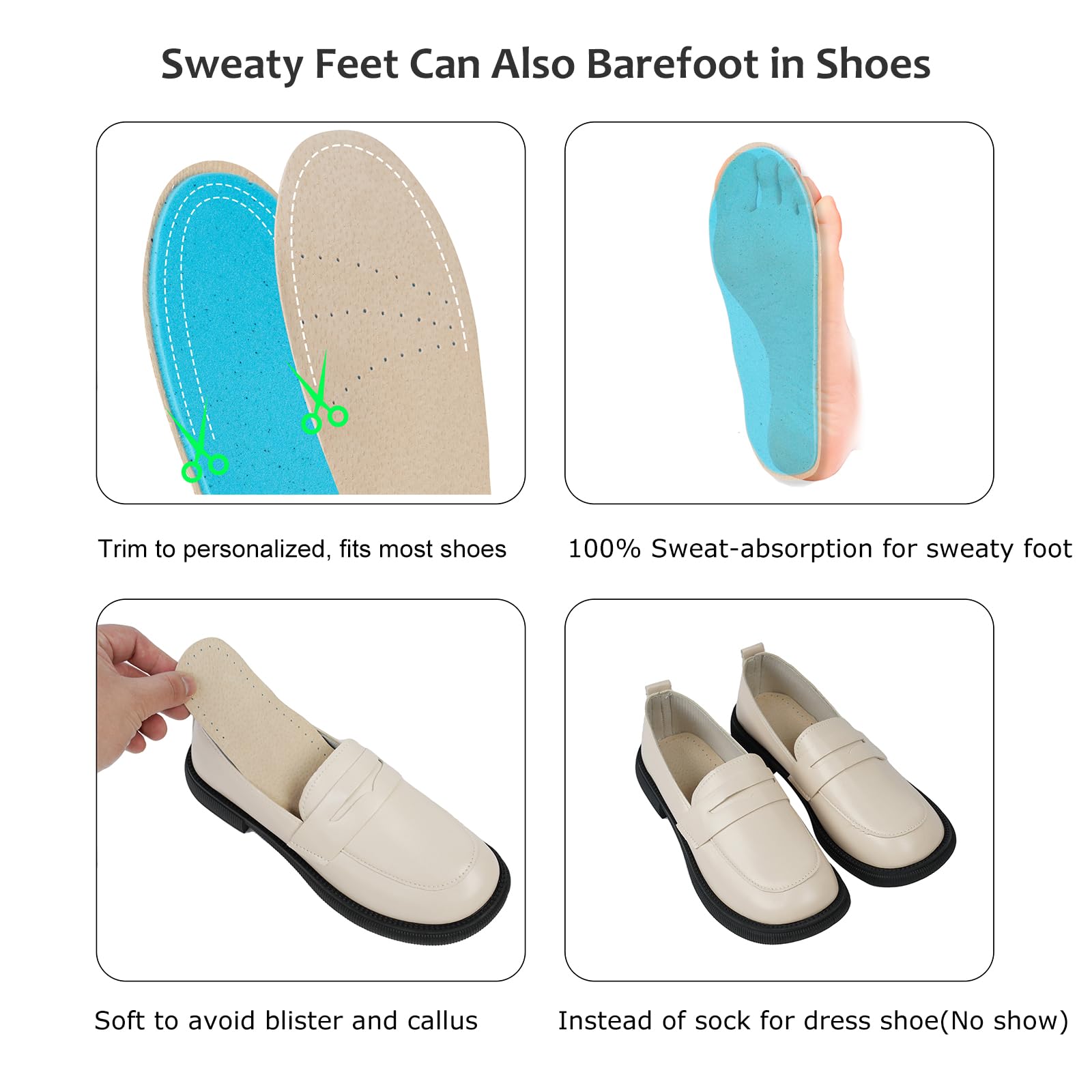 AUTPRO sockless insoles trim-friendly for women and men with adjustable fit.