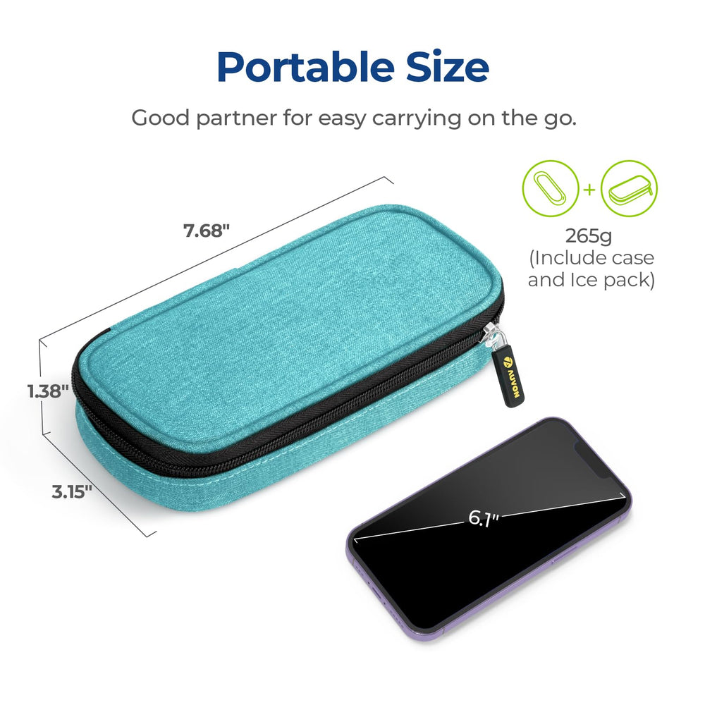 Organized layout supports insulin pens, refills, syringes, and wipes for daily trips.