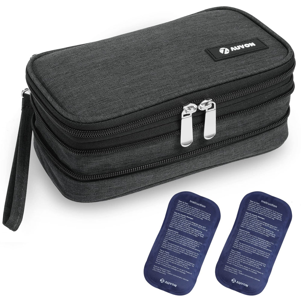 AUVON insulin cooler travel case front view for compact on-the-go storage.