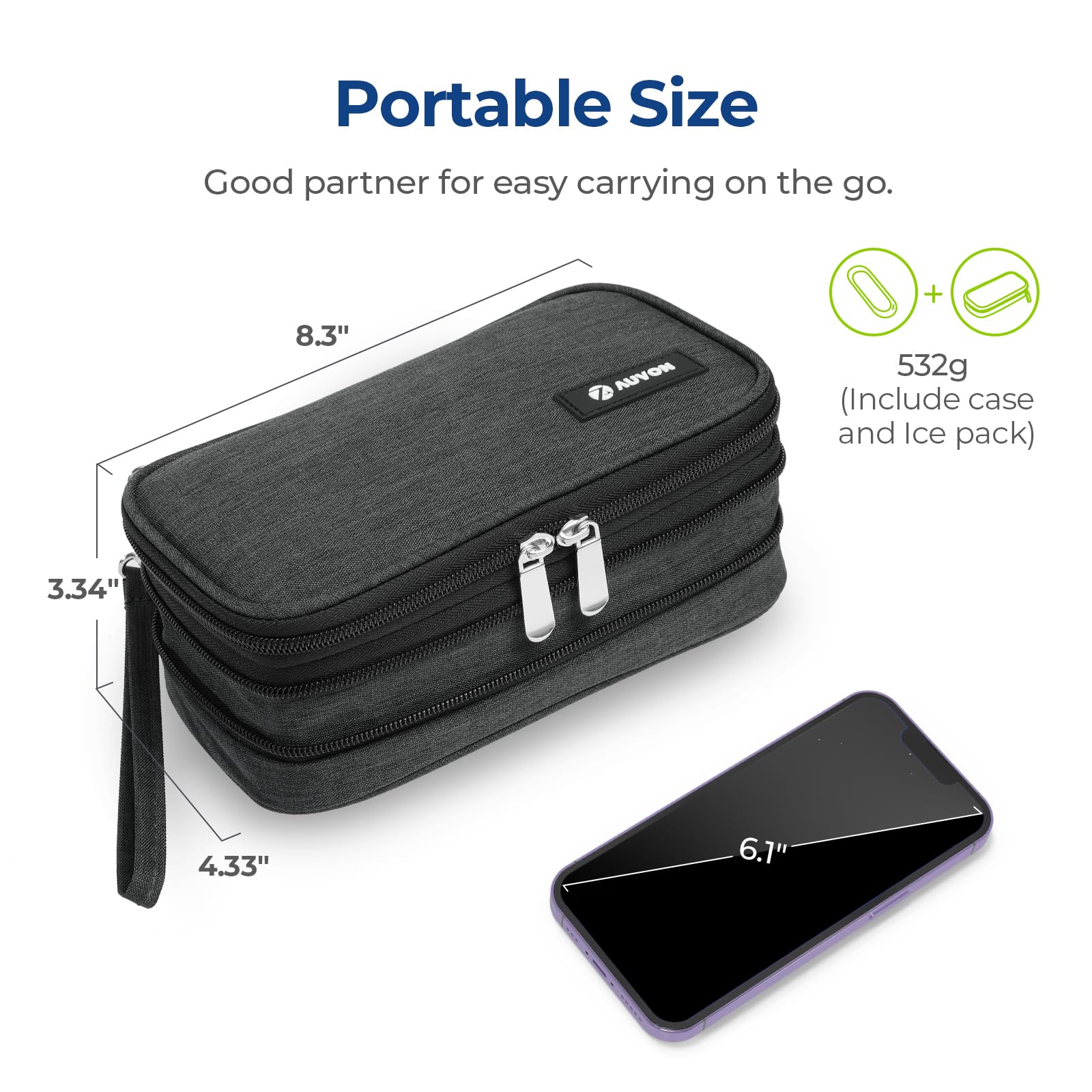 AUVON insulin cooler case ready for travel with ice packs and manual.