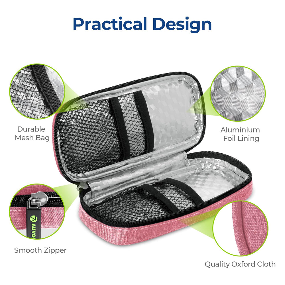 AUVON insulin pen cooler compartment with secure storage.