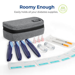 AUVON insulin pens fit neatly inside the travel case