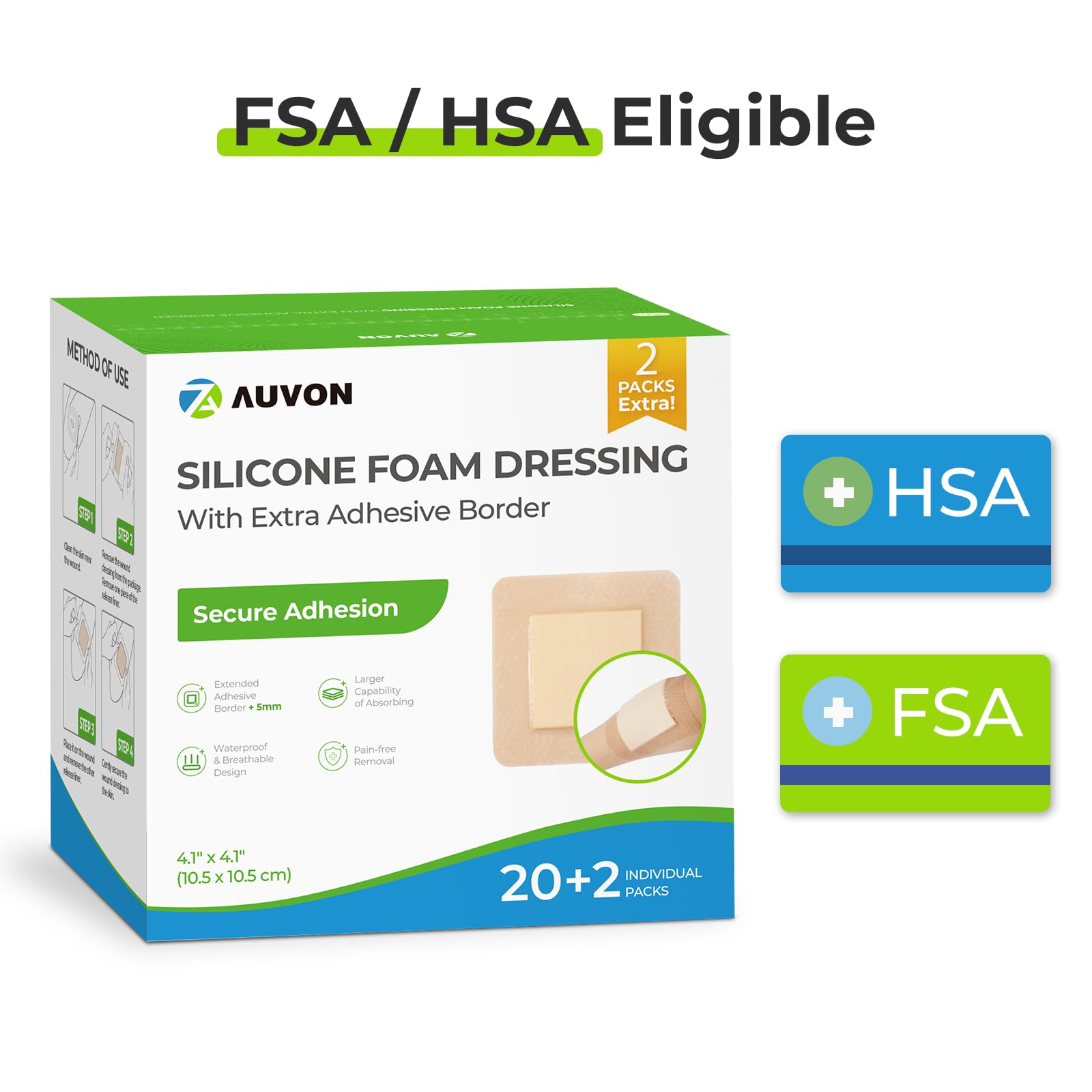 AUVON 4x4 dressing open view reveals multi-layer absorption system.