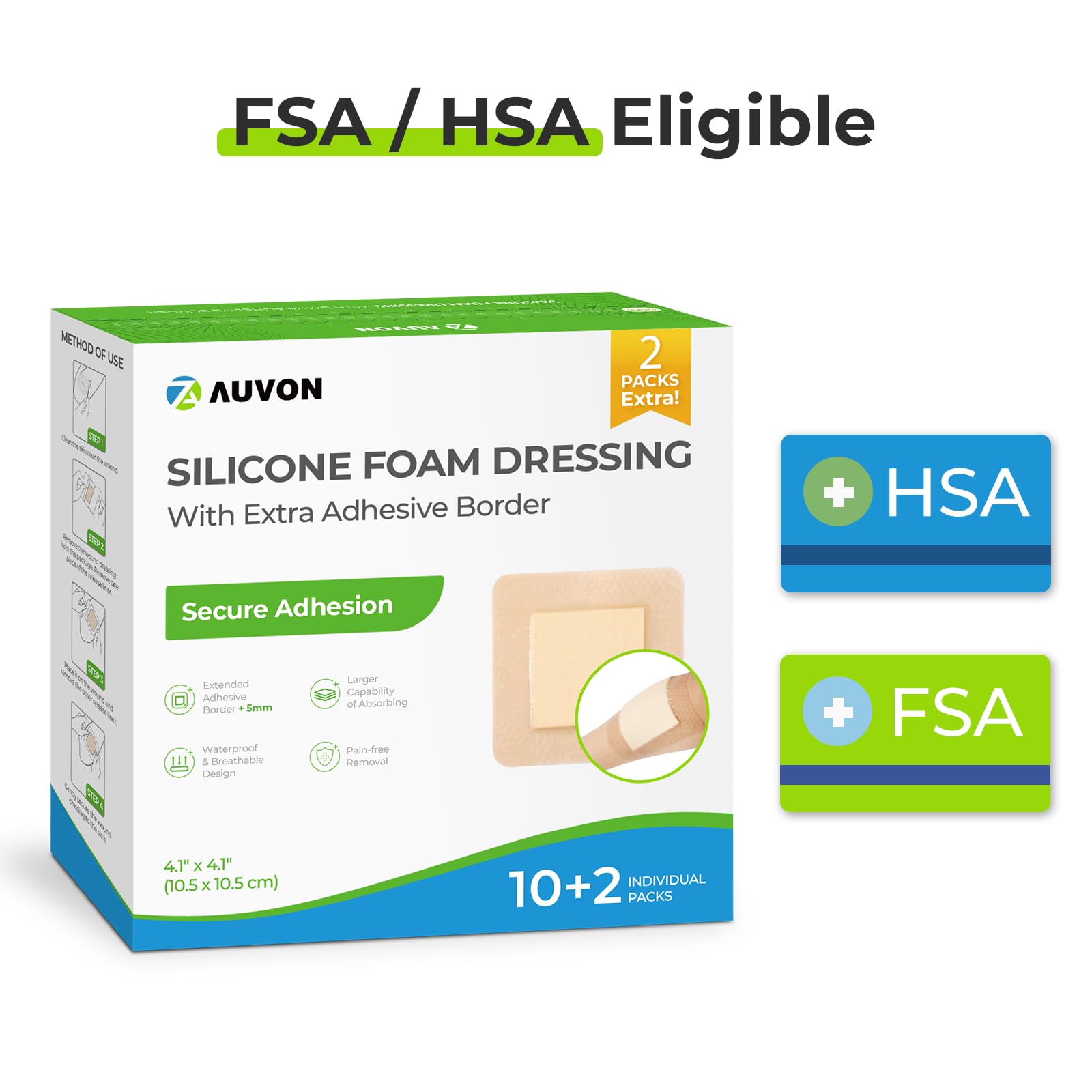 AUVON large foam pad disperses exudate to reduce leakage and maceration risk.