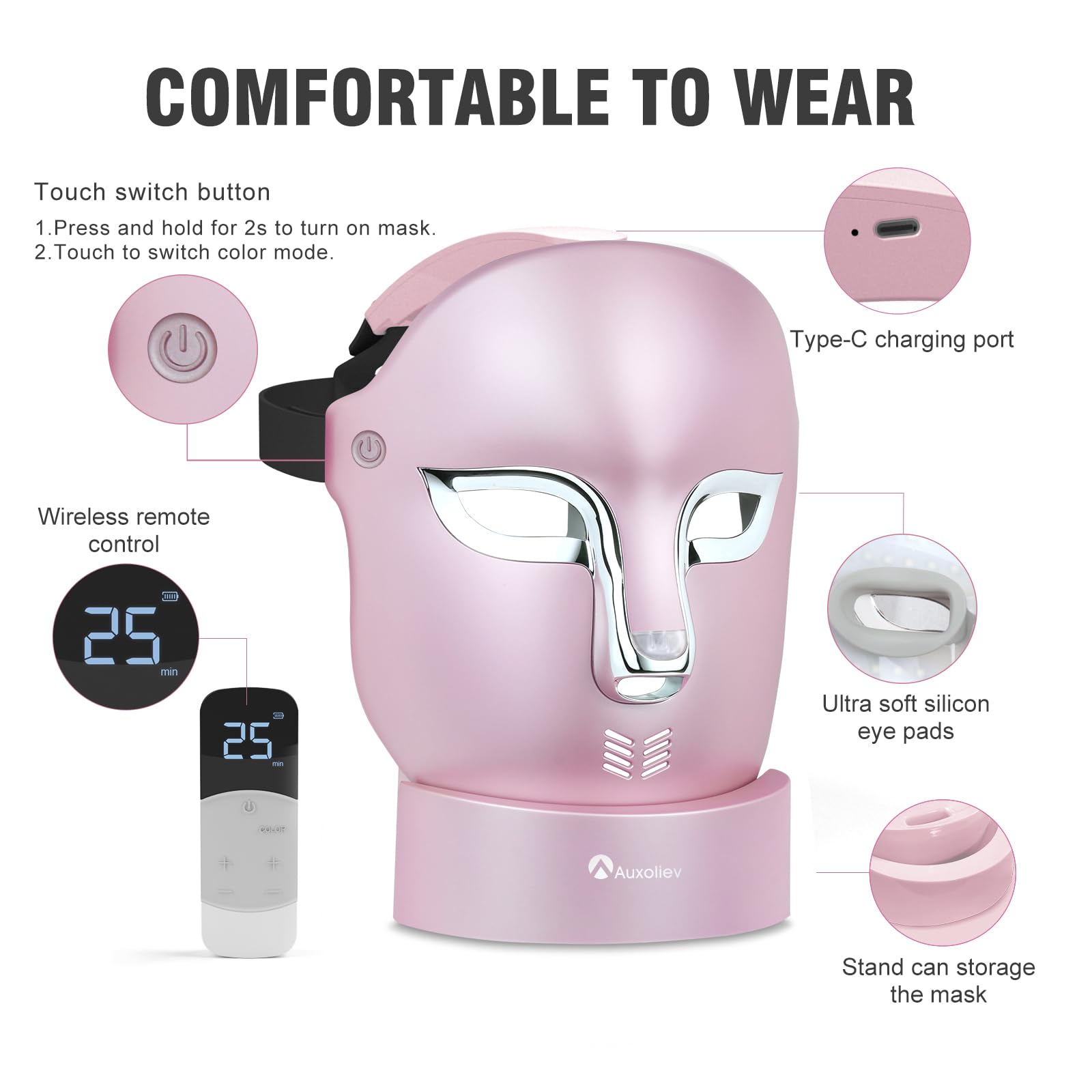 Auxoliev FSA Red Light Mask packaging and portable design for home use