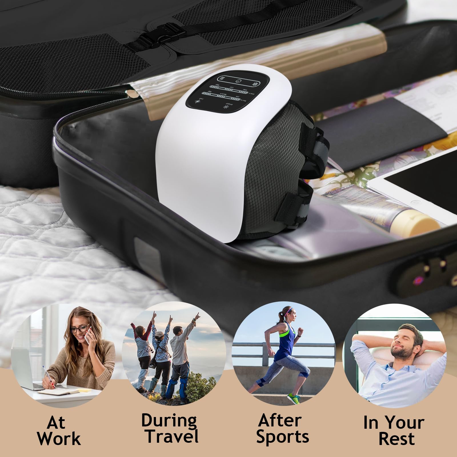 Auxoliev Knee Massager compact and portable for travel-ready knee care.