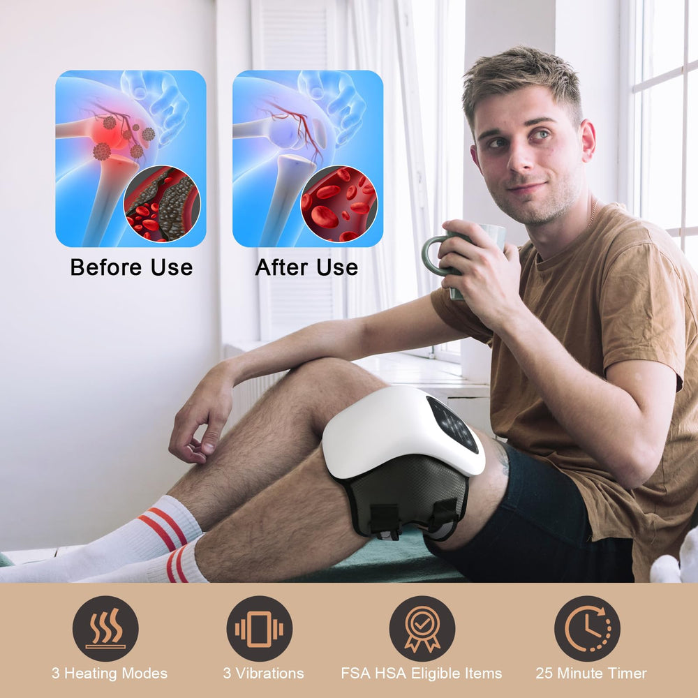 Auxoliev Knee Massager with heat level controls for personalized warmth.